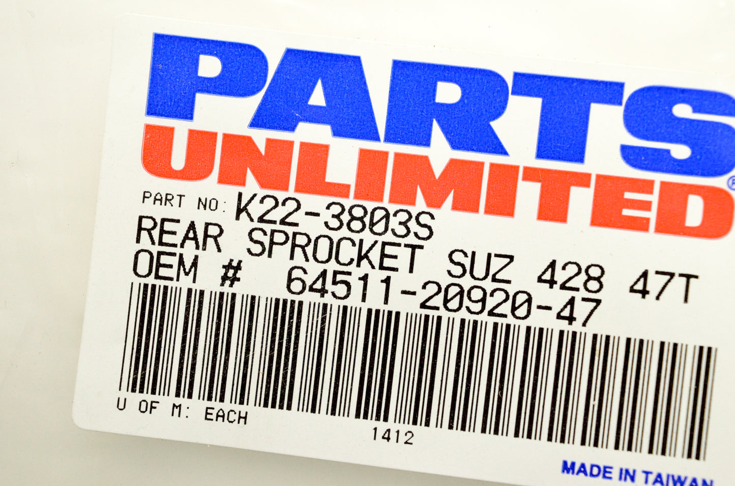 Parts Unlimited K22-3803S, 64511-20920-47 Rear Sprocket 47T NOS