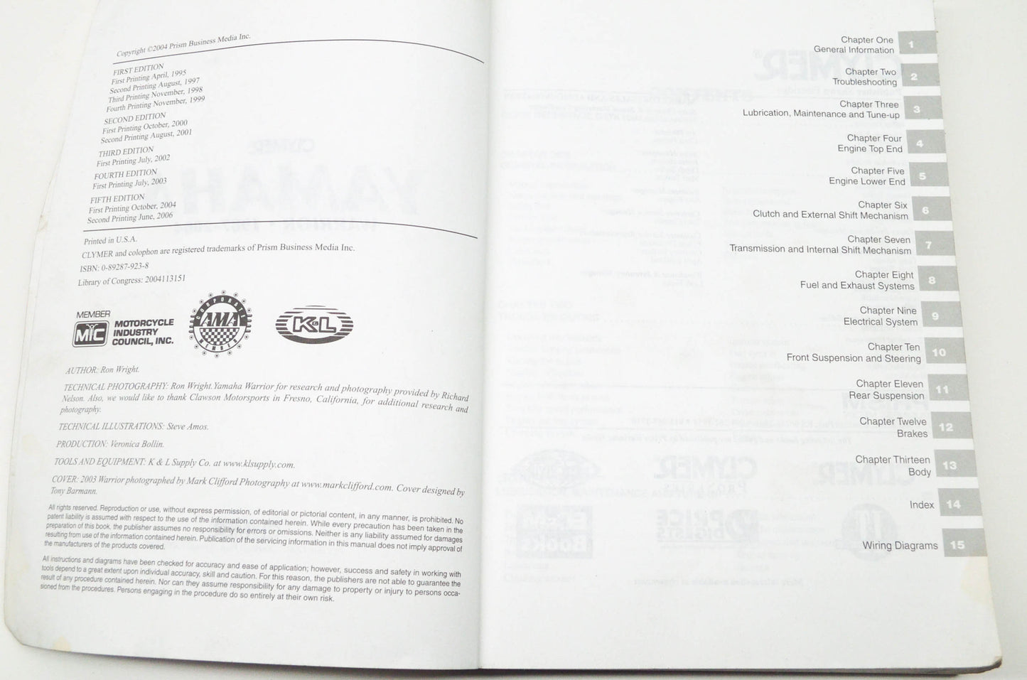 Clymer 1987-2004 Yamaha Warrior Service Manual