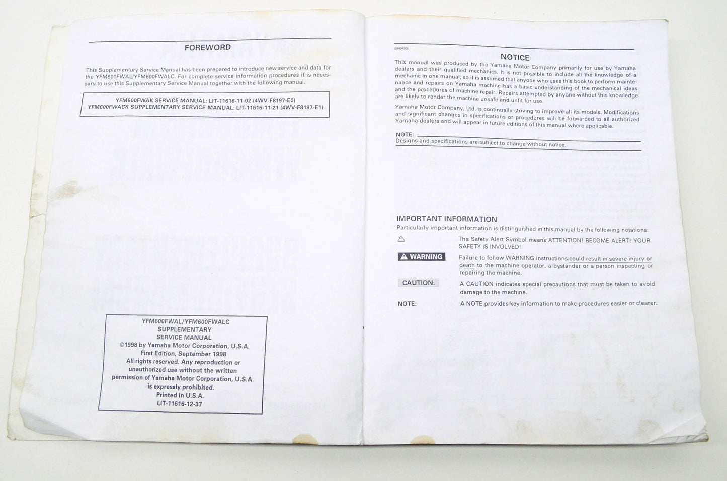 OEM Yamaha 1998-2001 Grizzly 600 Service Manual