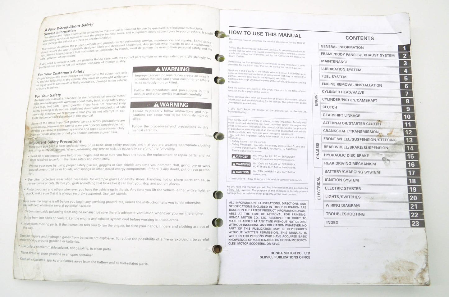 OEM Honda 61HN603 2001-2004 TRX250EX Service Manual