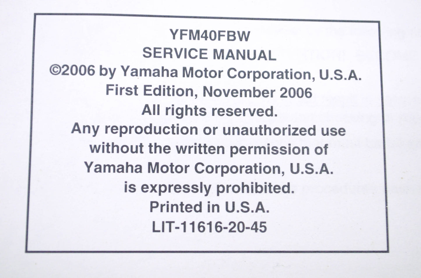 OEM Yamaha LIT-11616-20-45 YFM40FBW Service Manual