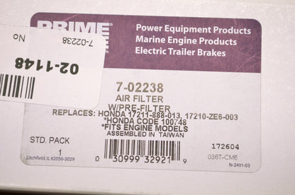 Prime Line 7-02238, 17211-888-013, 17210-ZE6-003, 100748 Air Filter NOS