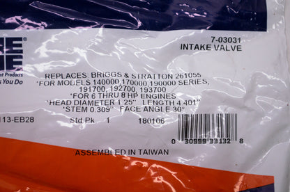 Prime Line 7-03031, 261055 Intake Valve NOS