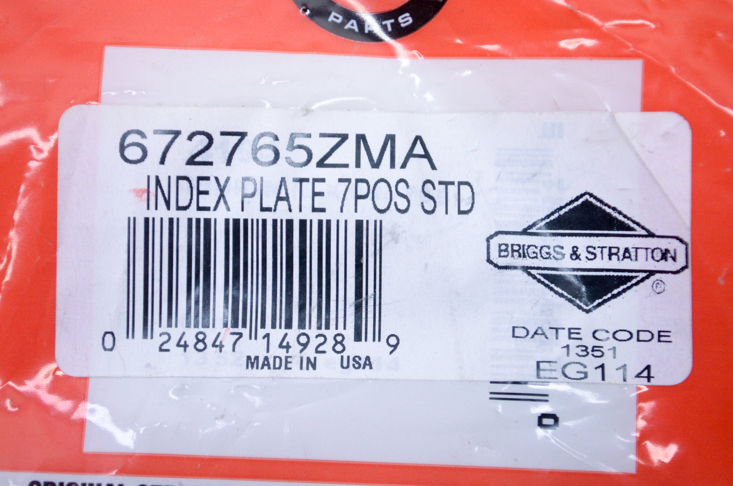 OEM Briggs & Stratton 672765ZMA Index Plate 7 Position Std NOS