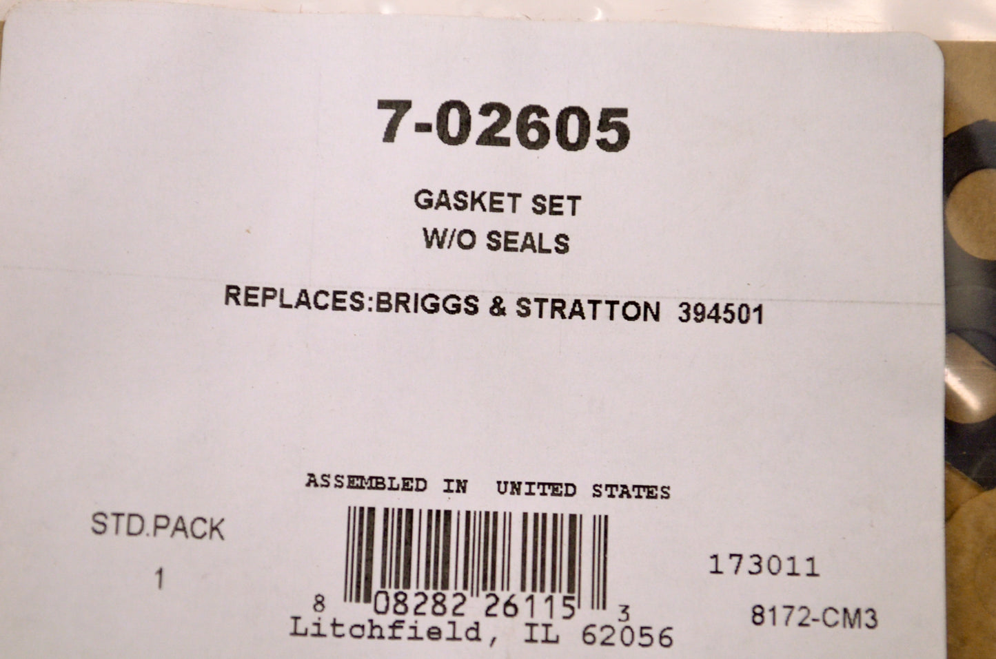 Prime Line 7-02605, 394501, 173011 Gasket Kit NOS