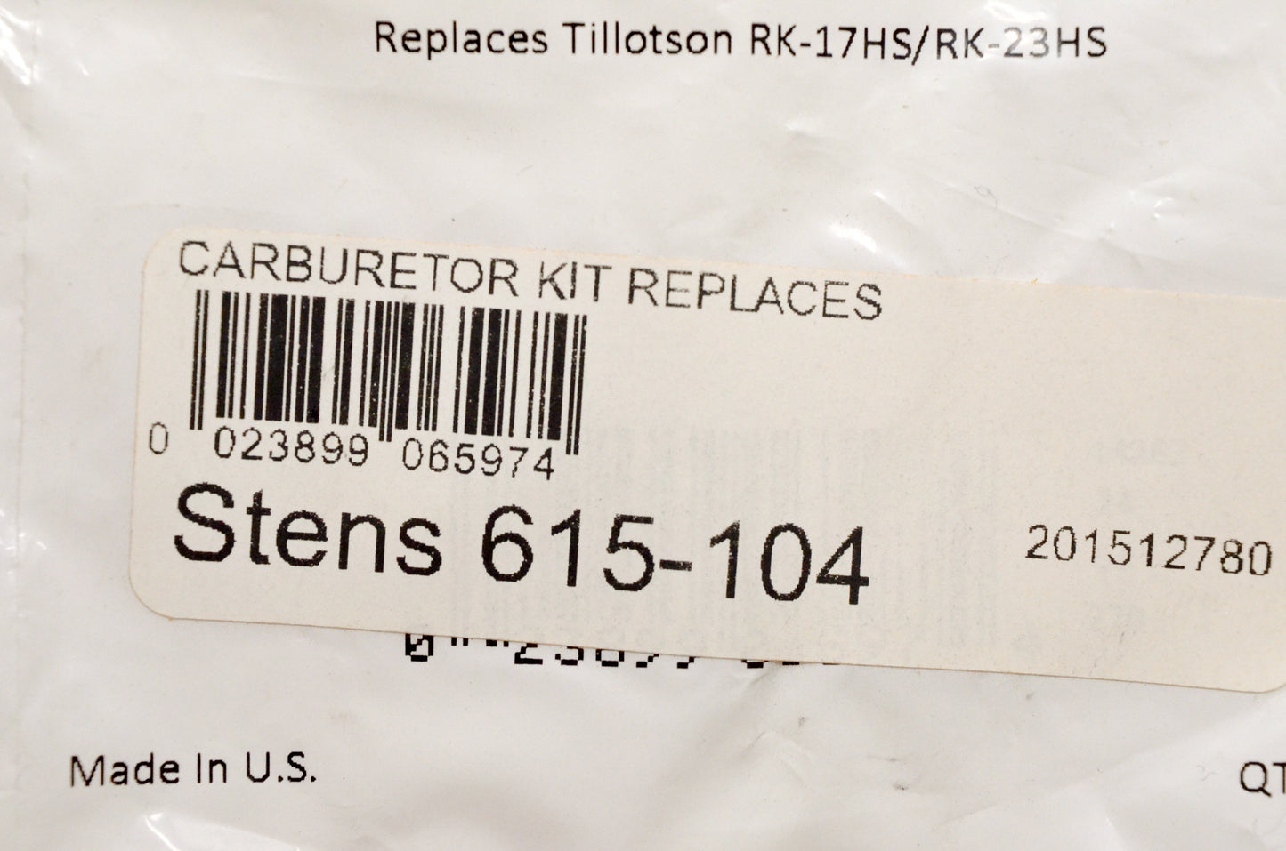Stens 615-104, RK-17HS, RK-23HS Carburetor Kit NOS