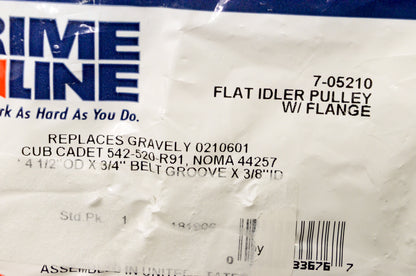 Prime Line 7-05210, 0210601, 542-520-R91, 44257 Flat Idler Pulley w/ Flange NOS