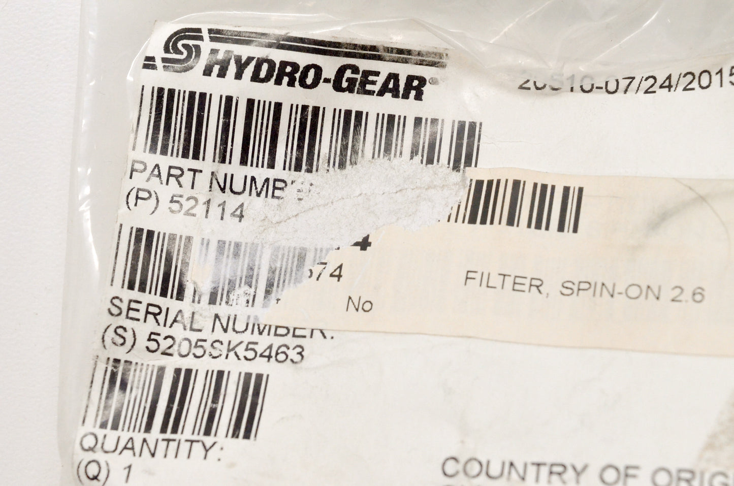 Hydro-Gear 52114 2.6 Spin-On Filter NOS