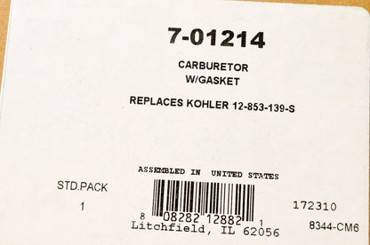 Prime Line 7-01214, 12-853-139-S Carburetor w/ Gasket NOS