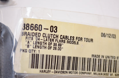 OEM Harley-Davidson 38660-03 Stainless Steel Clutch Cable Kit NOS