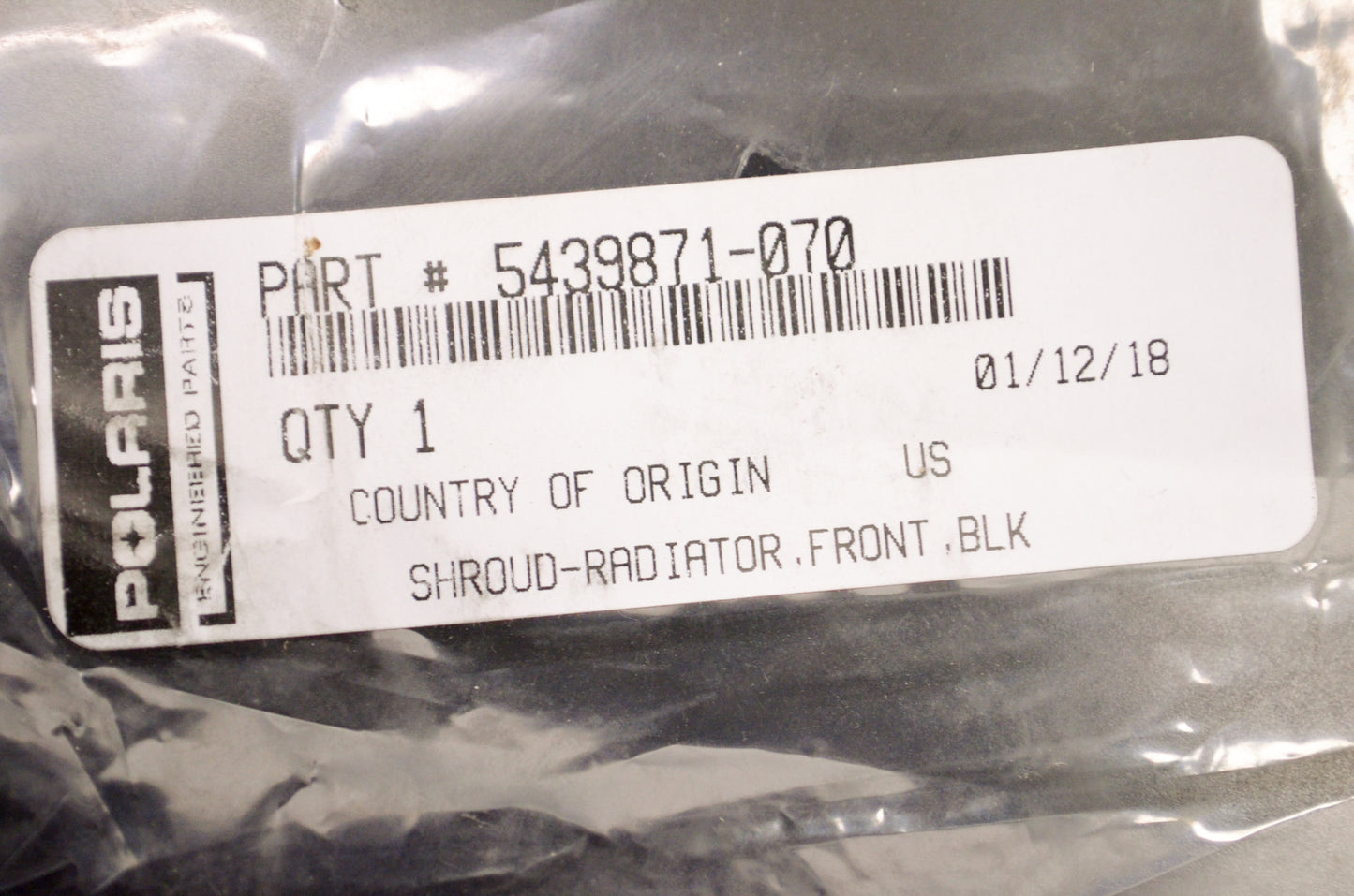OEM Polaris 5439871-070 Black Front Radiator Shroud NOS