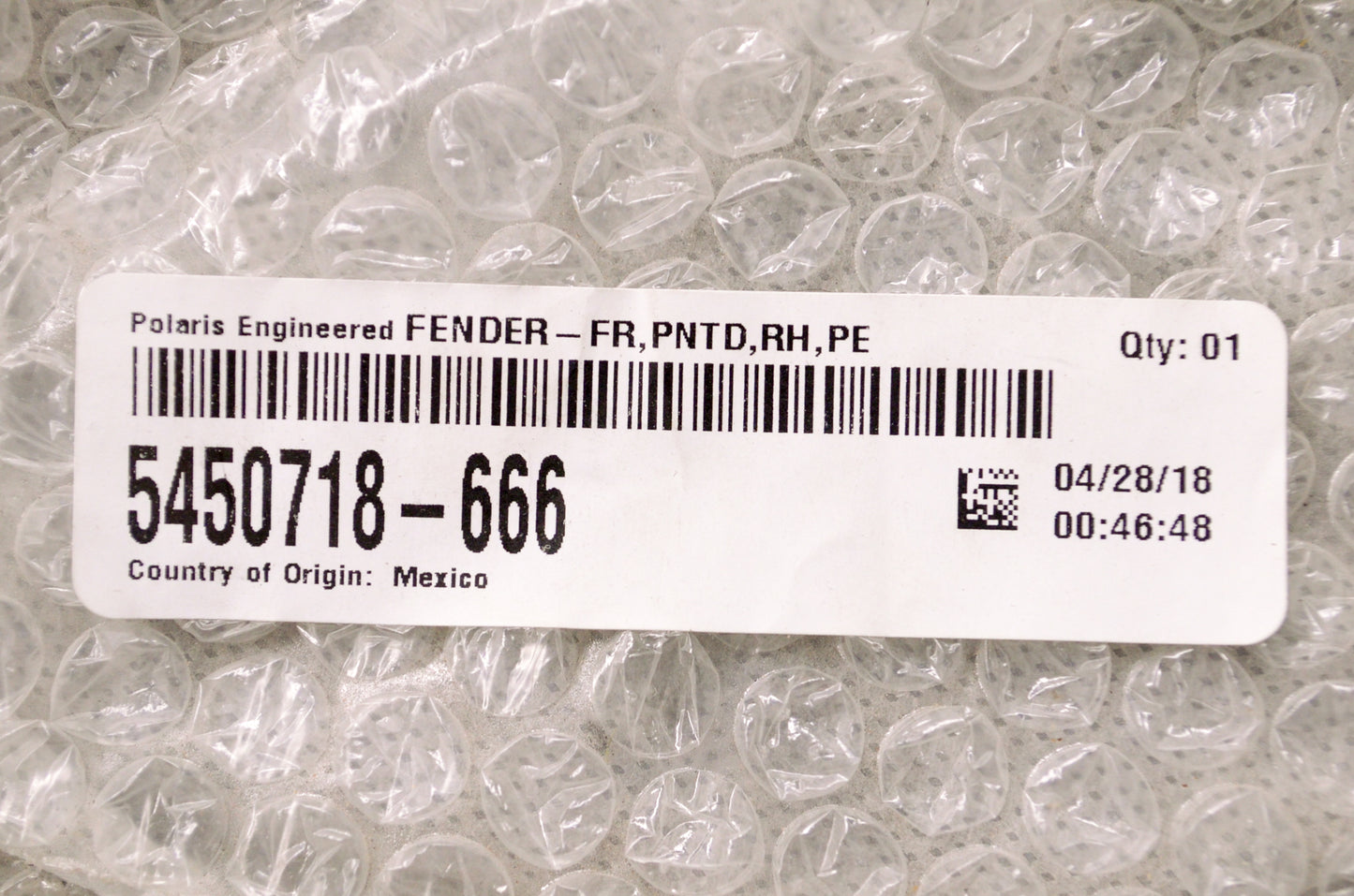 OEM Polaris 5450718-666 Black Pearl Right Hand Front Fender NOS