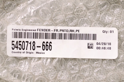 OEM Polaris 5450718-666 Black Pearl Right Hand Front Fender NOS