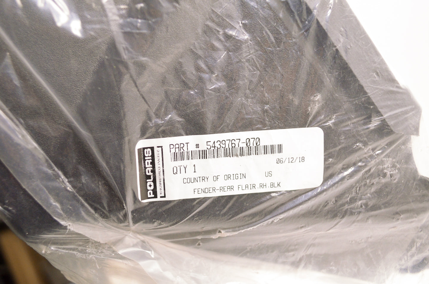 Black Right Hand Rear Fender Flair NOS