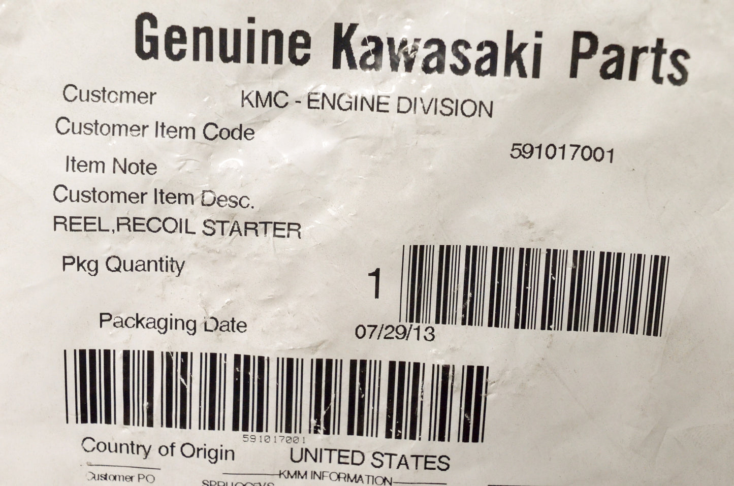 OEM Kawasaki 59101-7001 Starter Pulley Recoil Reel NOS