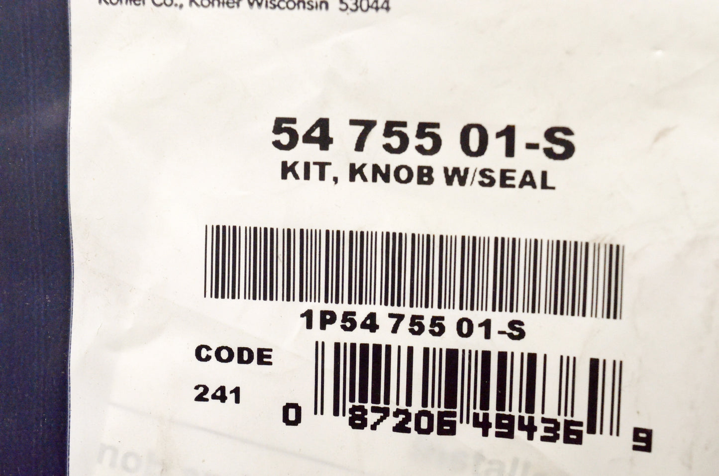 Kohler 54-755-01-S Knob w/ Seal Kit NOS