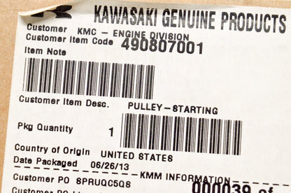 OEM Kawasaki 49080-7001 Starting Pulley NOS