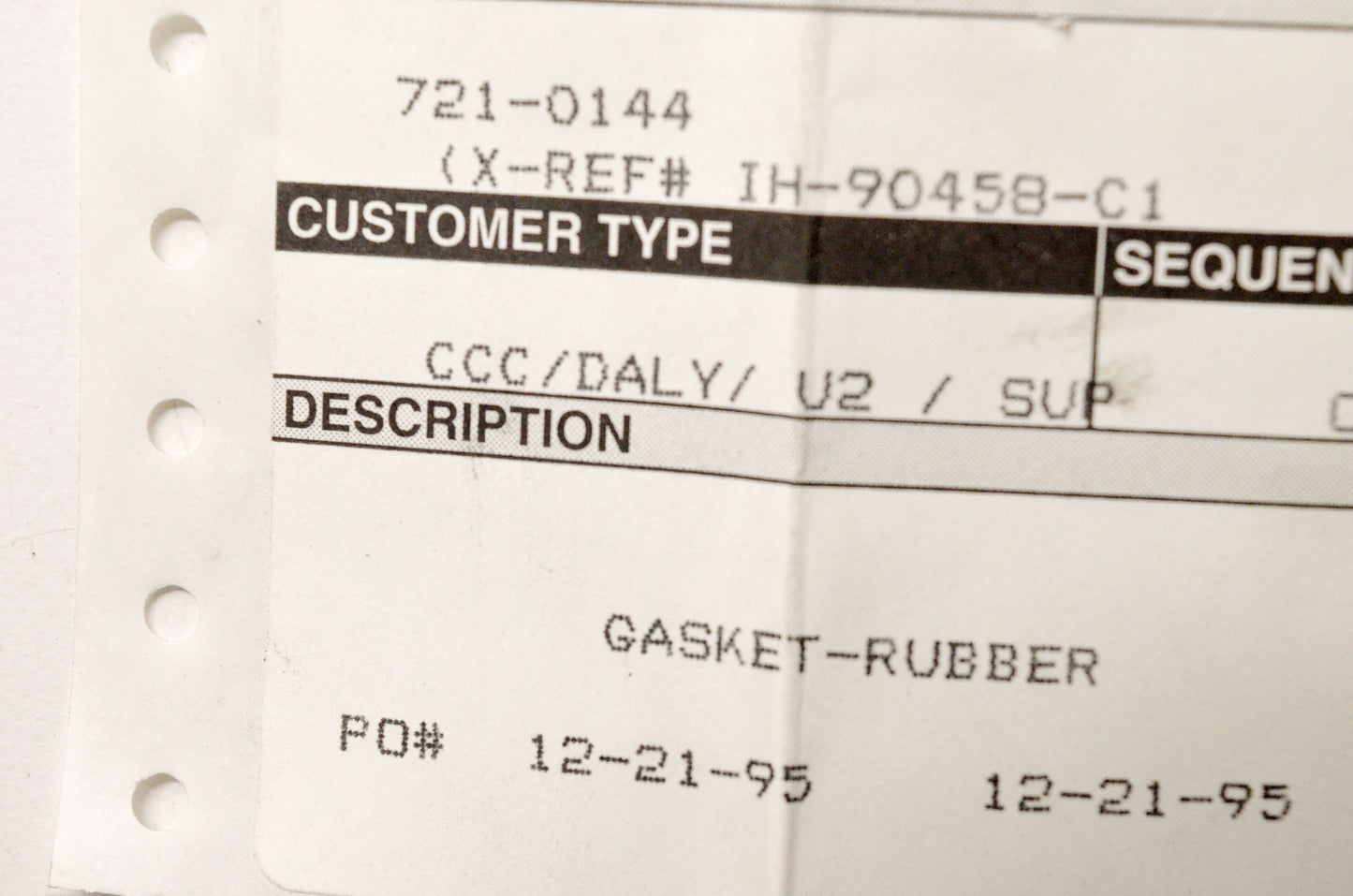 MTD 721-0144 Rubber Gasket NOS