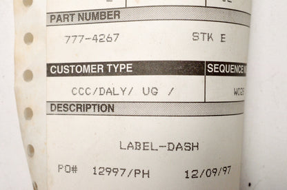 Cub Cadet 777-4267 Dash Label NOS