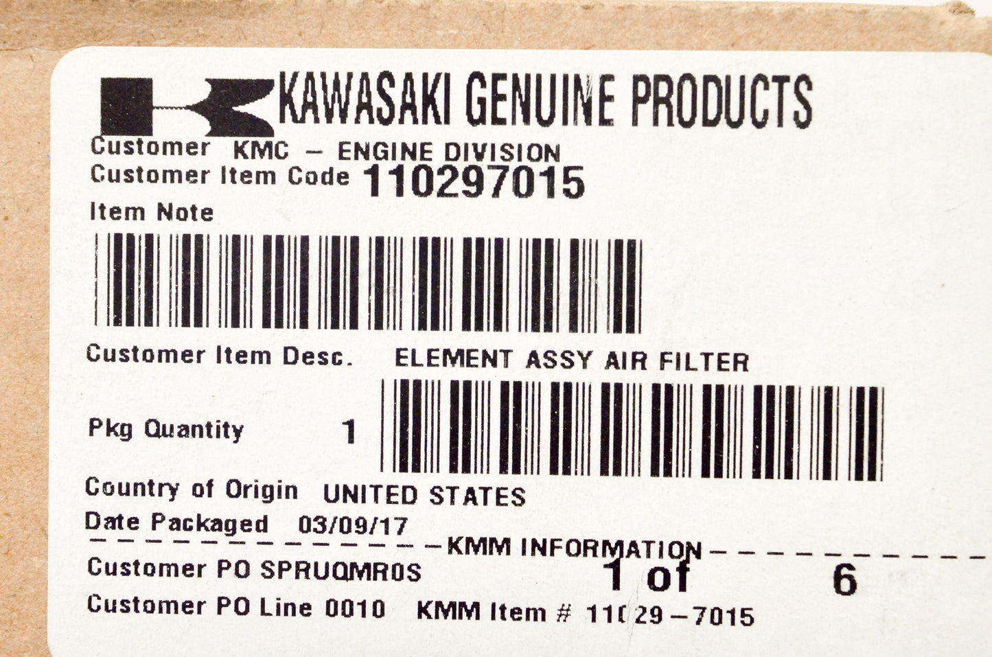 OEM Kawasaki 11029-7015 Air Filter Element Assembly NOS