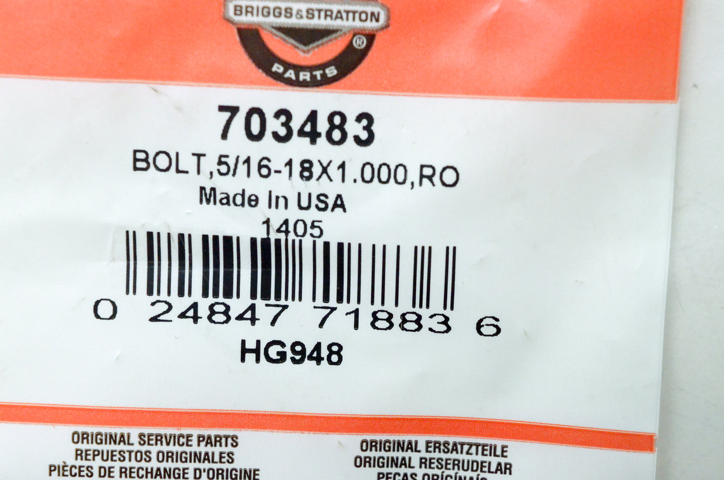 OEM Briggs & Stratton 703483 RO 5/16-18 X 1.000 Bolt NOS