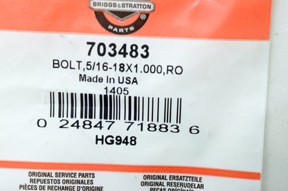 OEM Briggs & Stratton 703483 RO 5/16-18 X 1.000 Bolt NOS