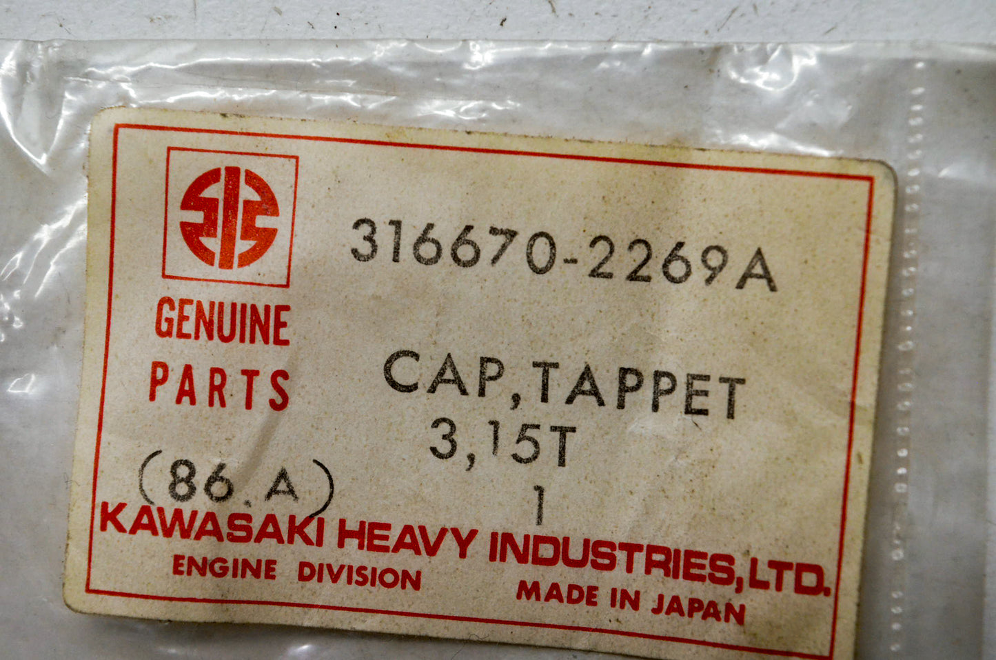 OEM Kawasaki 316670-2269A Tappet Cap 3.15T NOS