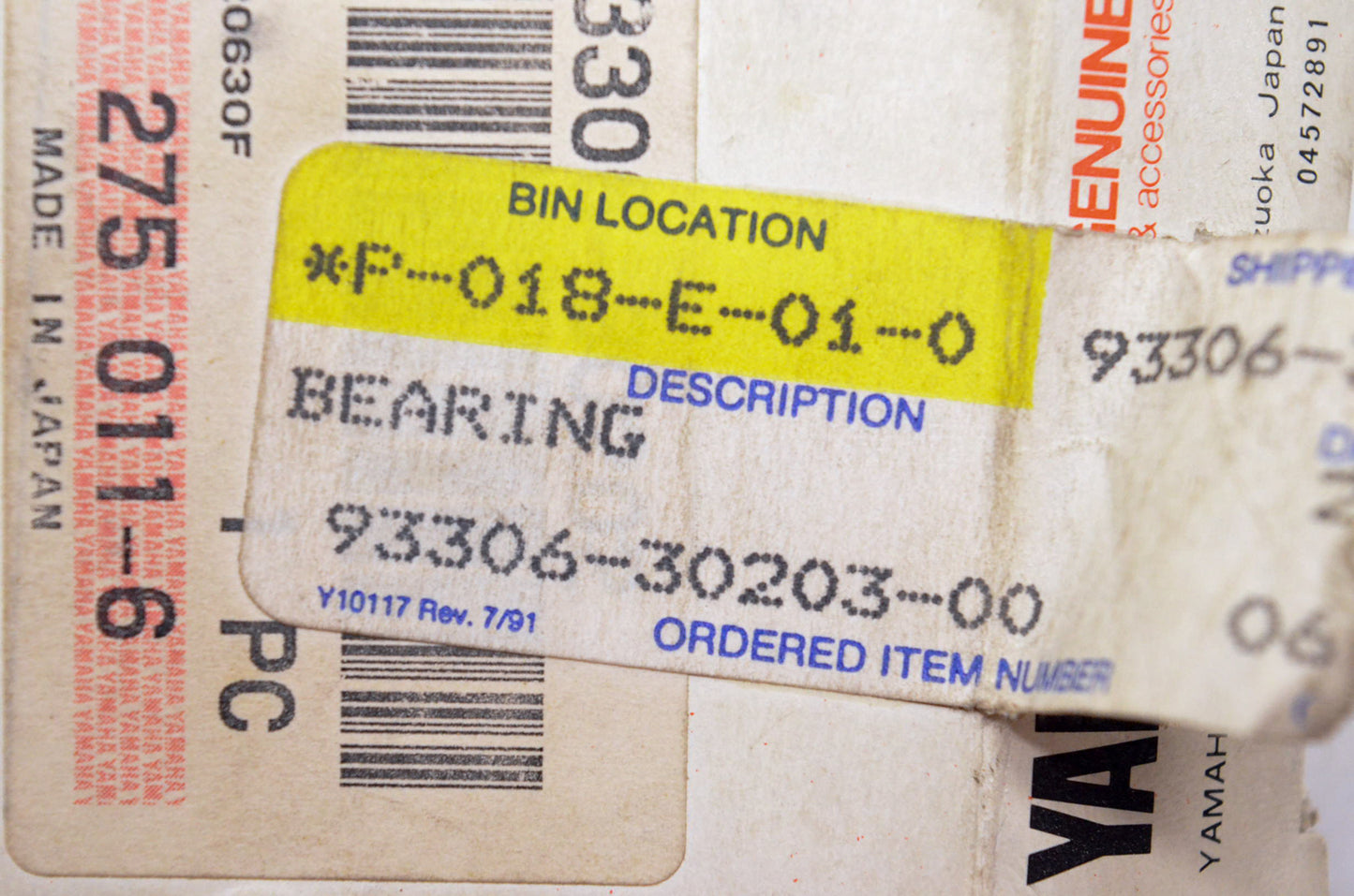 OEM Yamaha 93306-30203-00 Bearing NOS
