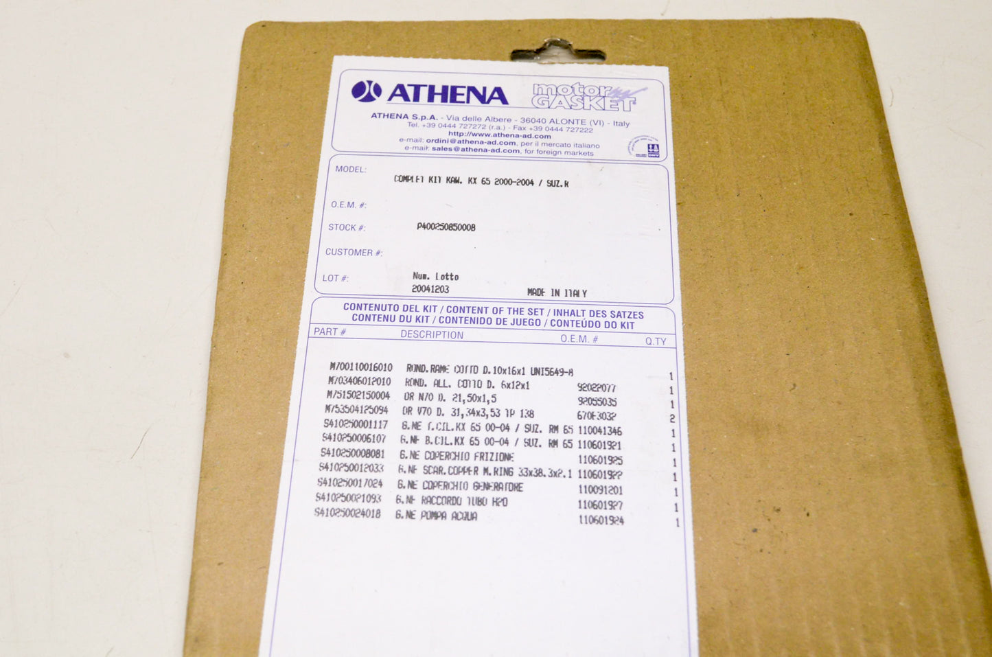 Athena P400250850008 Gasket Set NOS