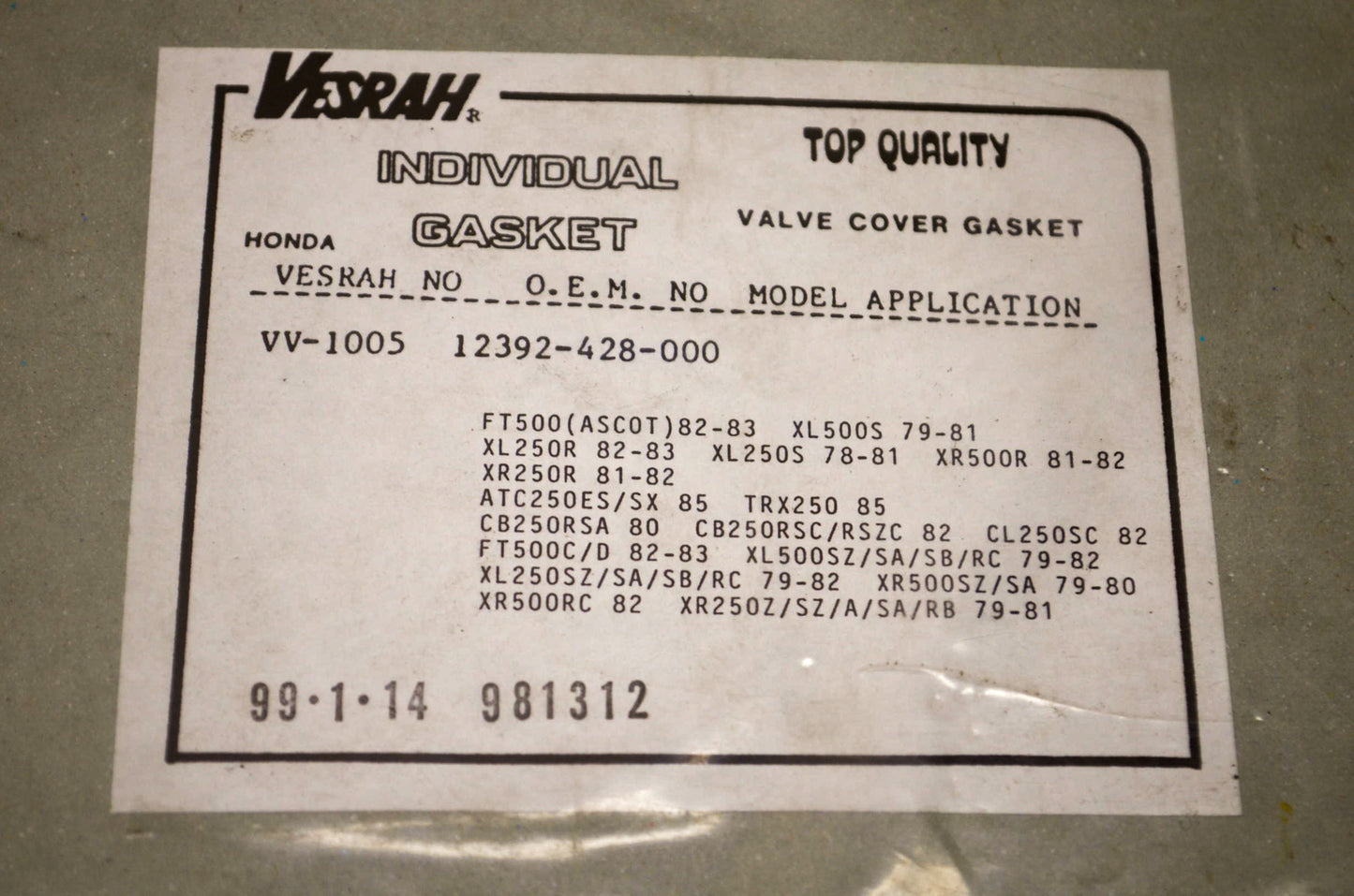 Vesrah VV-1005 Valve Tappet Cover Gasket Kit NOS
