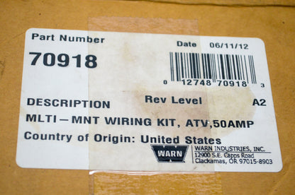 Warn 70918, 4505-0216 Multi-mount Wiring Kit NOS