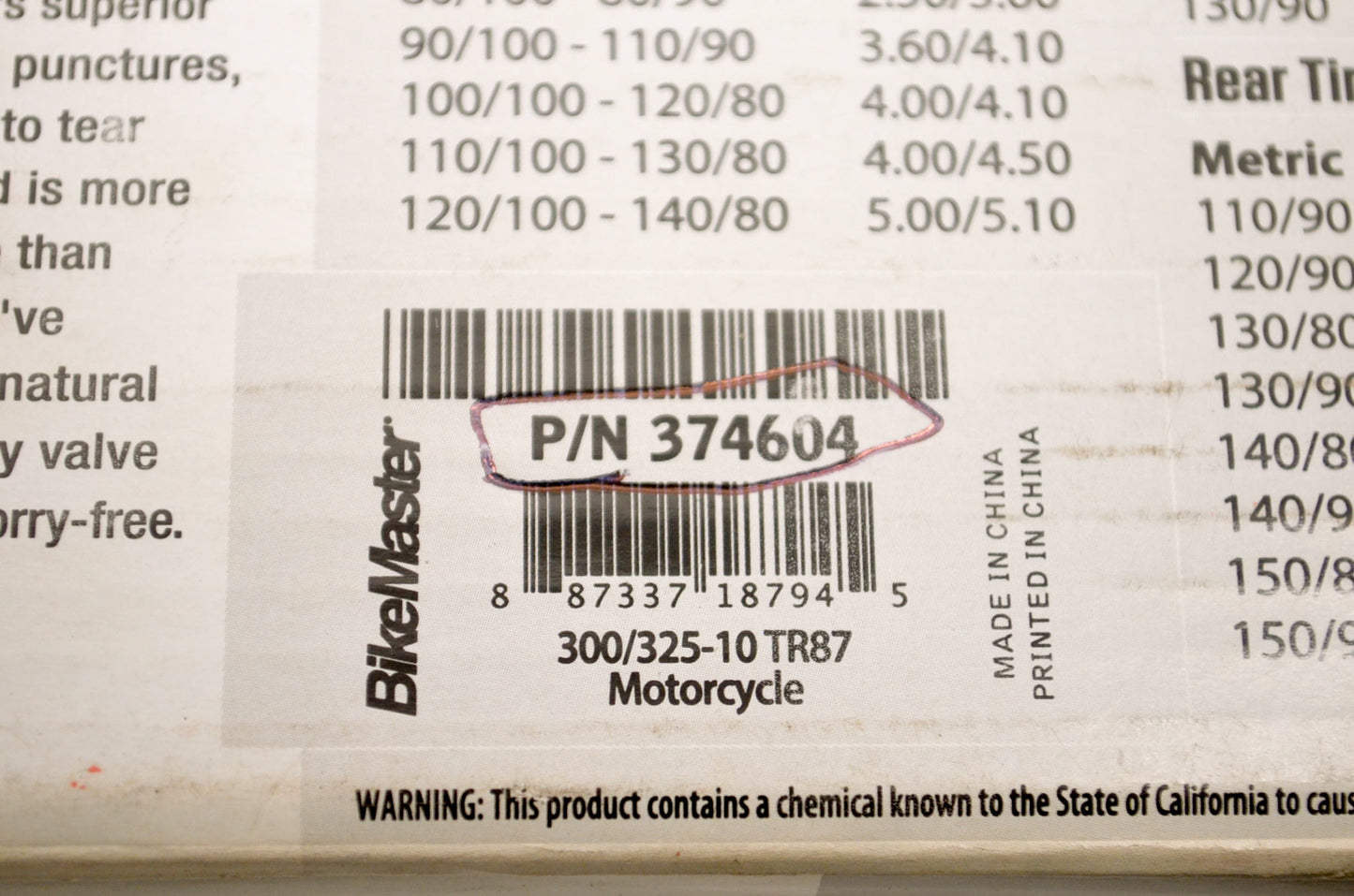 Bikemaster 374604 Motorcycle Tube NOS