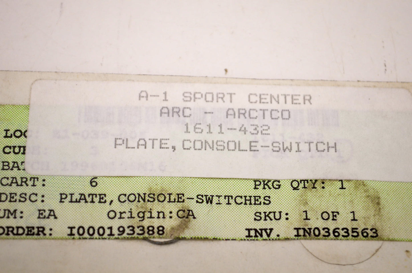 OEM Arctic Cat 1611-432 Console Plate NOS