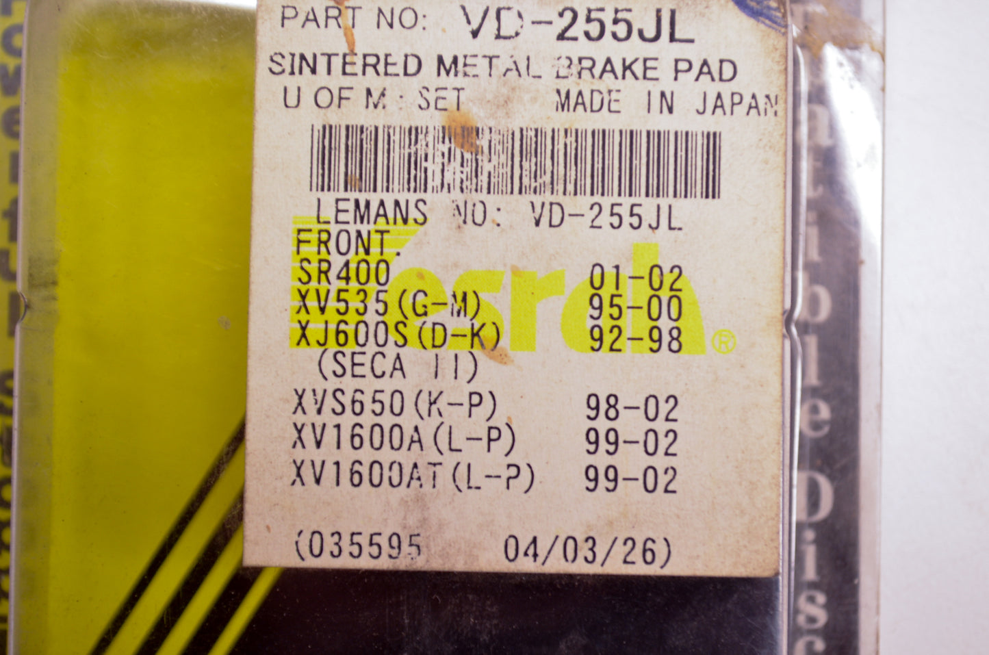 Vesrah VD-255JL: Brake Pad Kit NOS