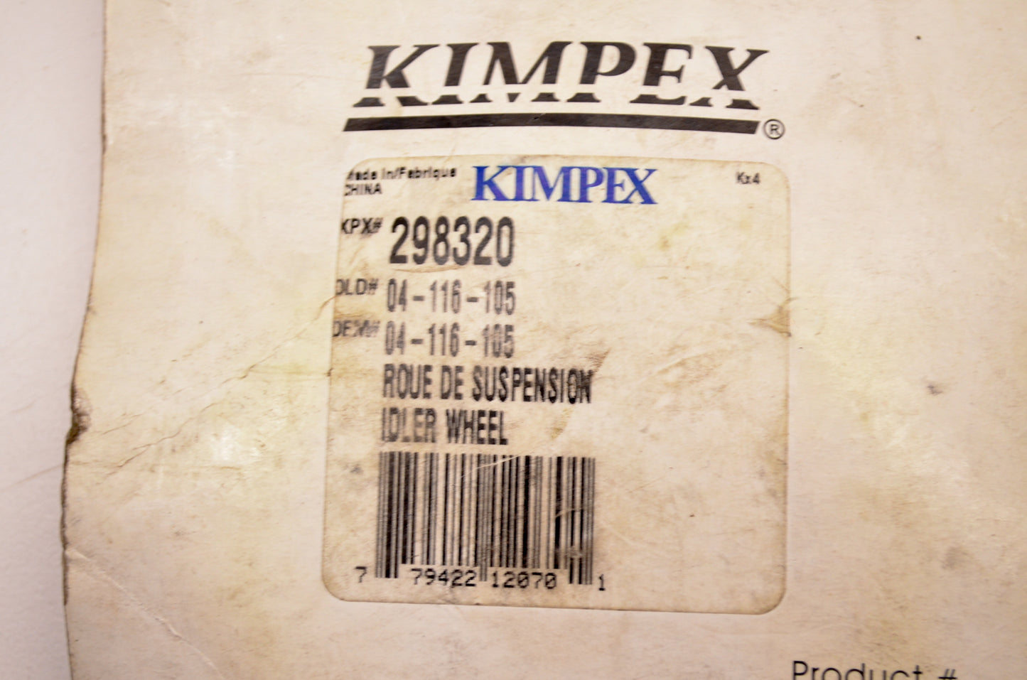 Kimpx 298320 Idler Wheel W/O Bearing Nos