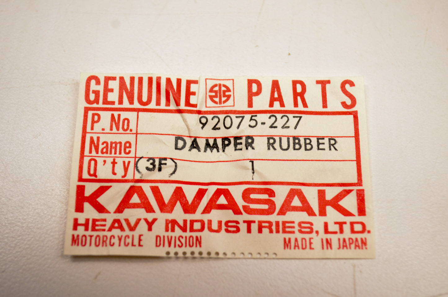 Oem Kawasaki 92075-227 Rubber Damper Nos
