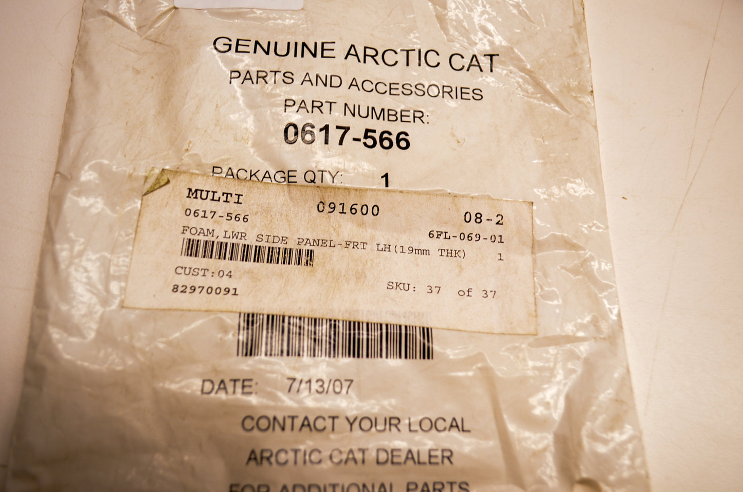 OEM Arctic Cat 0617-566 Side Panel Foam 19Mm NOS