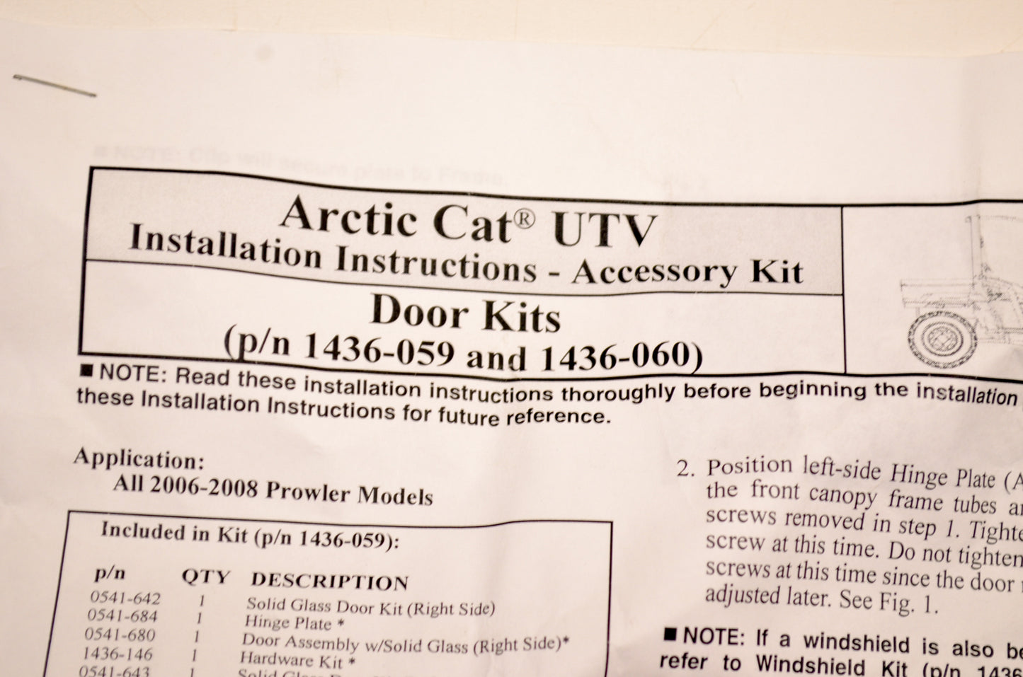 OEM Arctic Cat 1436-146 Door Kit NOS