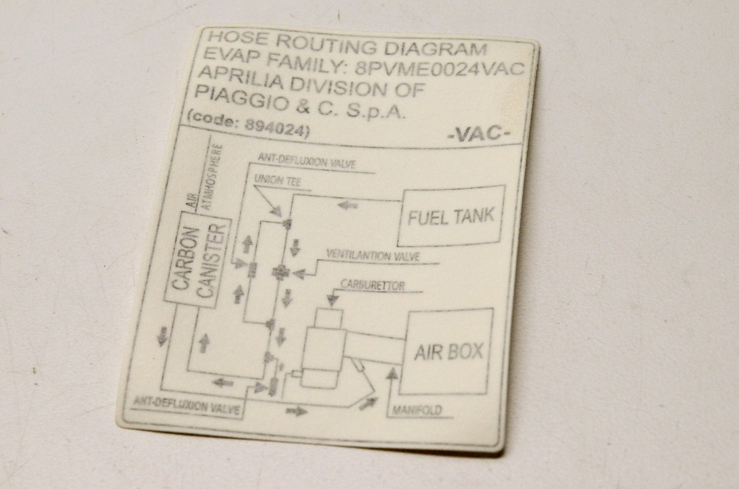 Aprilia 894024 Hose Routing Diagram Decal NOS