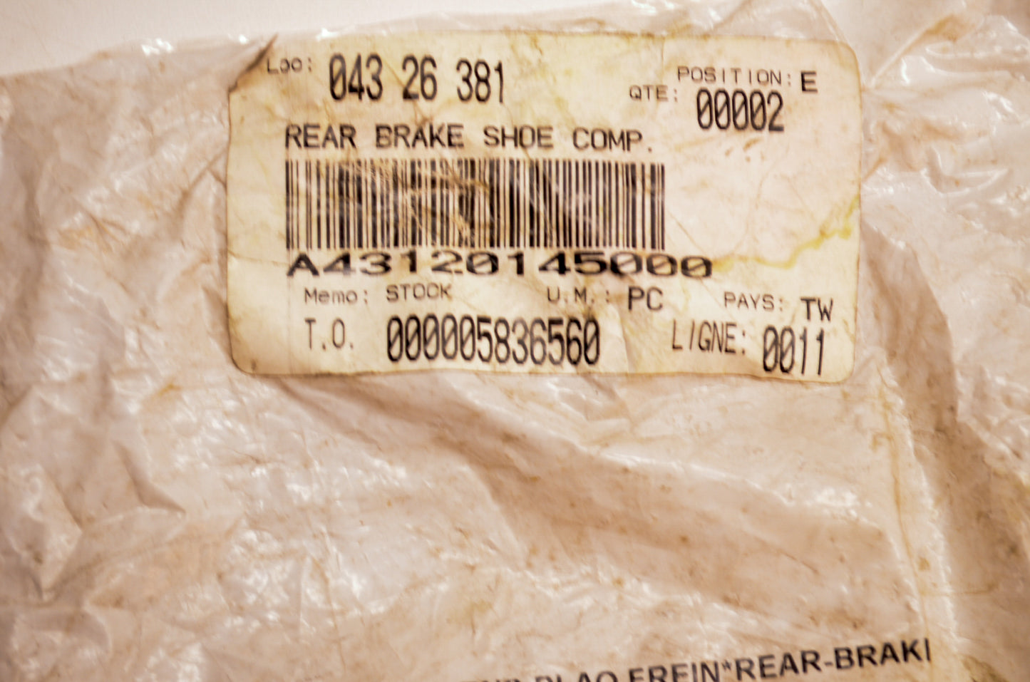 Aftermarket A43120145000 Brake Shoe Assembly NOS