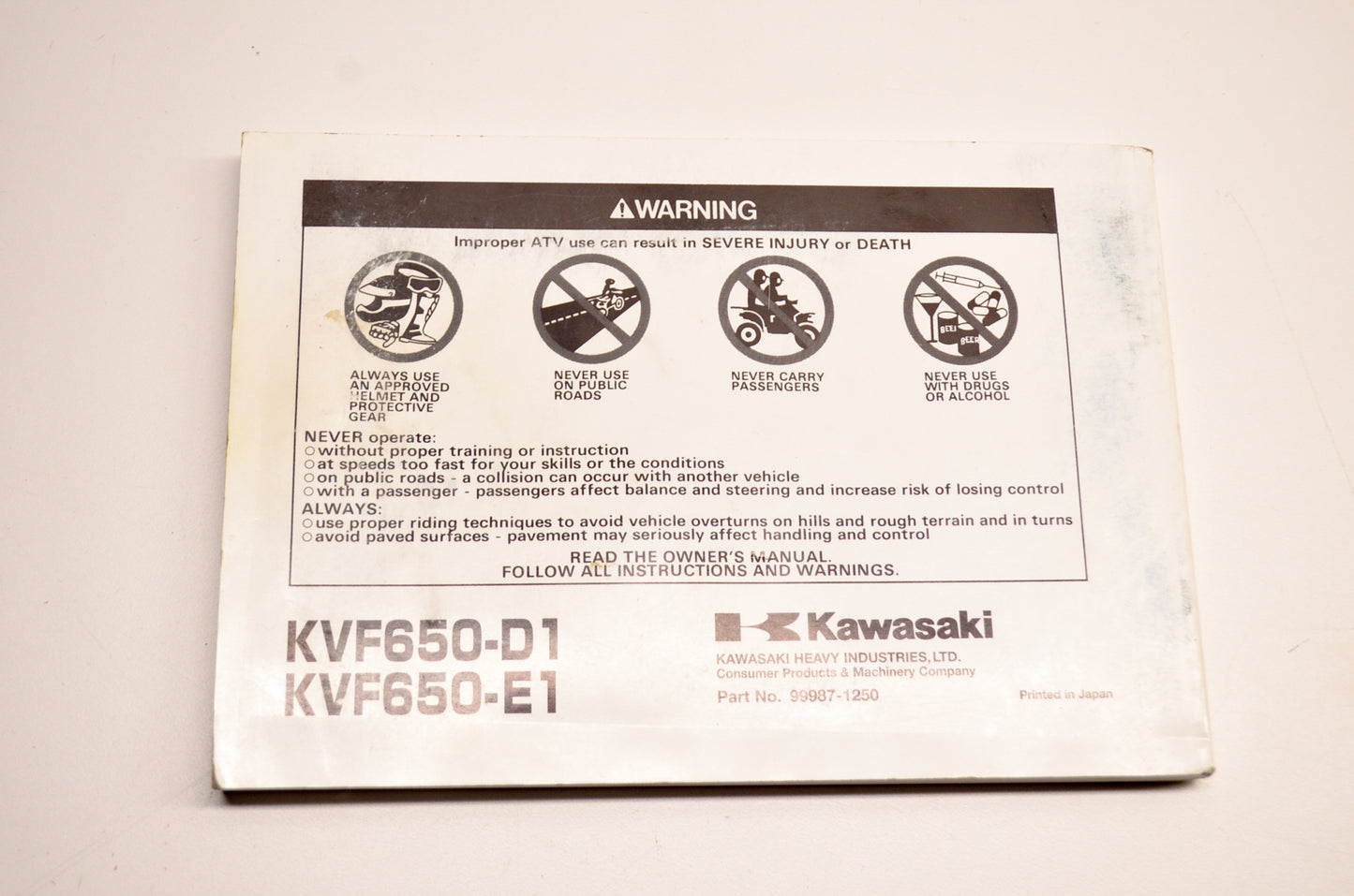 OEM Kawasaki 99987-1250 Manual