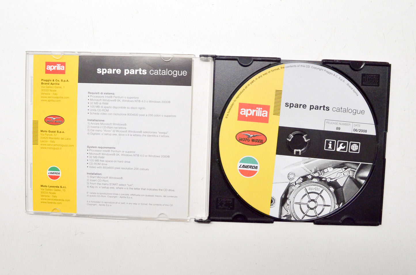 Aprilia 10516190 Spare Parts Catalogue CD Release #89