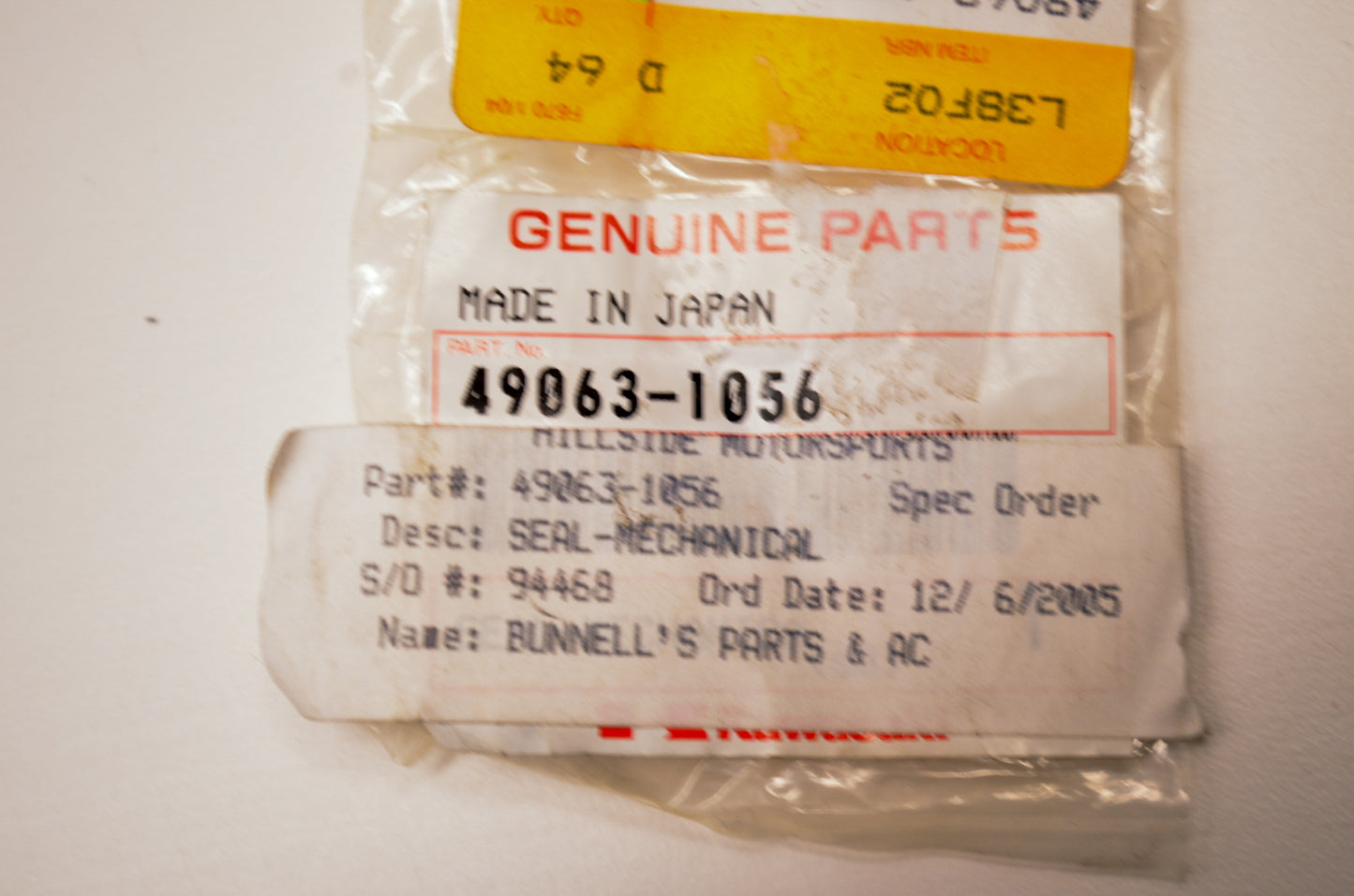 OEM Kawasaki 49063-1056 Waterpump Seal NOS