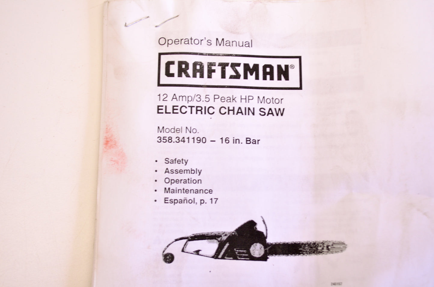 Craftsman 358.34119 Electric Chainsaw 16" 120V NOS
