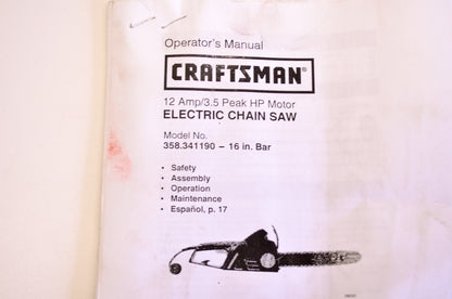Craftsman 358.34119 Electric Chainsaw 16" 120V NOS