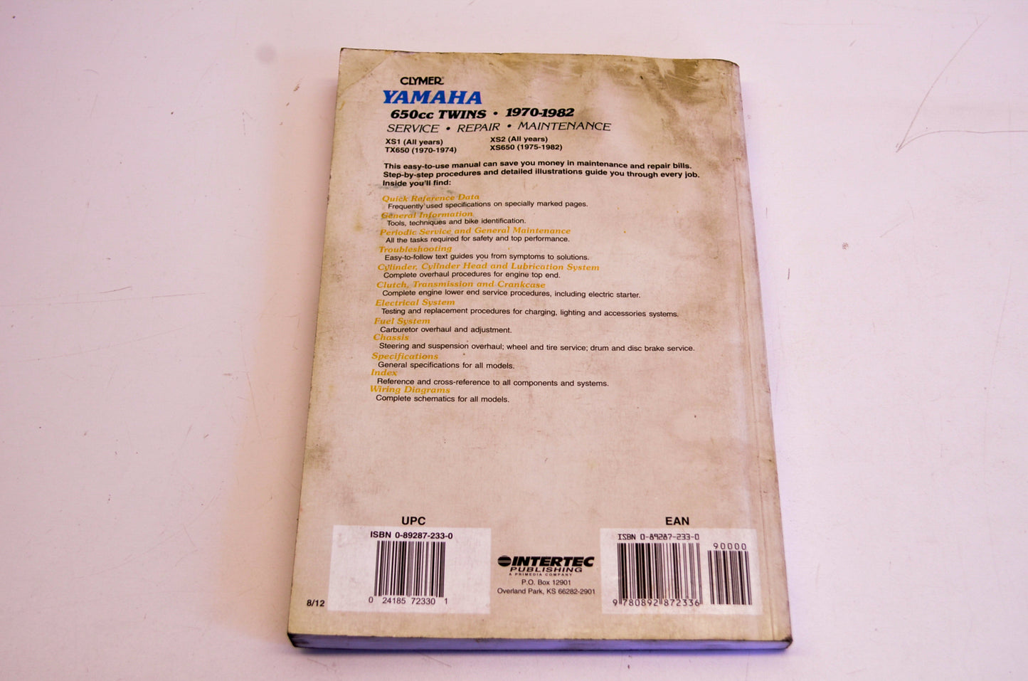 Clymer 0-98287-233-0 Yamaha Service Manual 1970-1982 650cc Twins