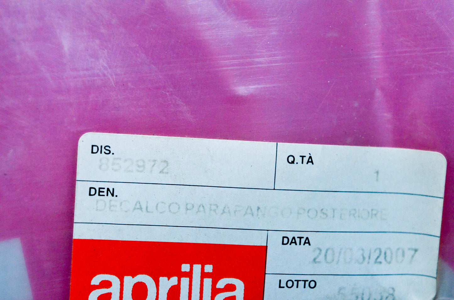 Aprilia 852972 Rear Mudgear Sticker NOS