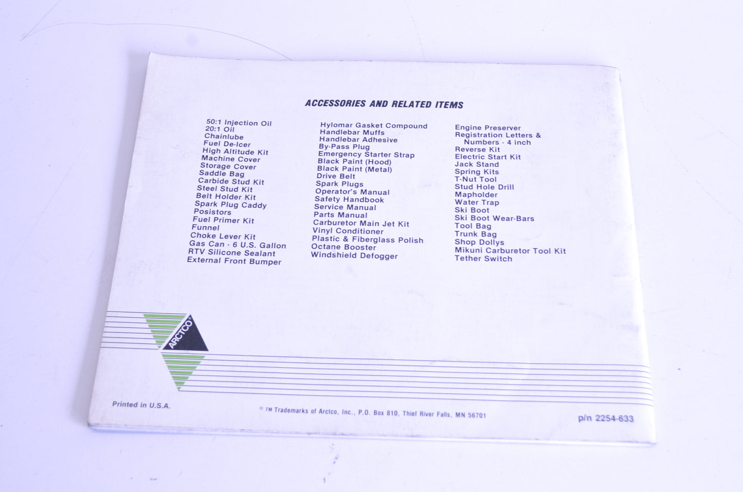 OEM Arctic Cat 2254-633 1991 EXT Special Operators Manual