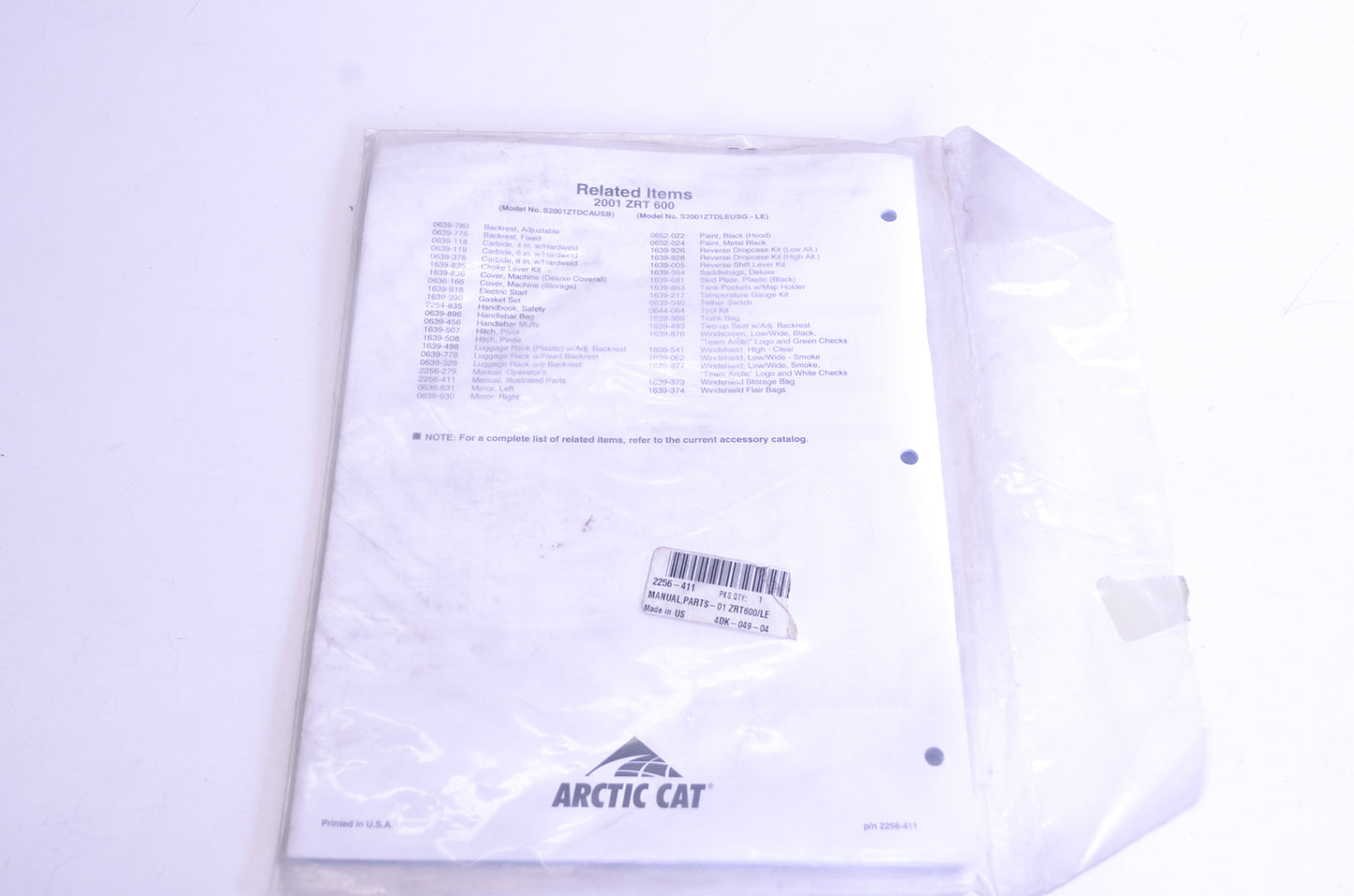 New OEM Arctic Cat 2256-411 2001 ZRT600 Operators Manual NOS