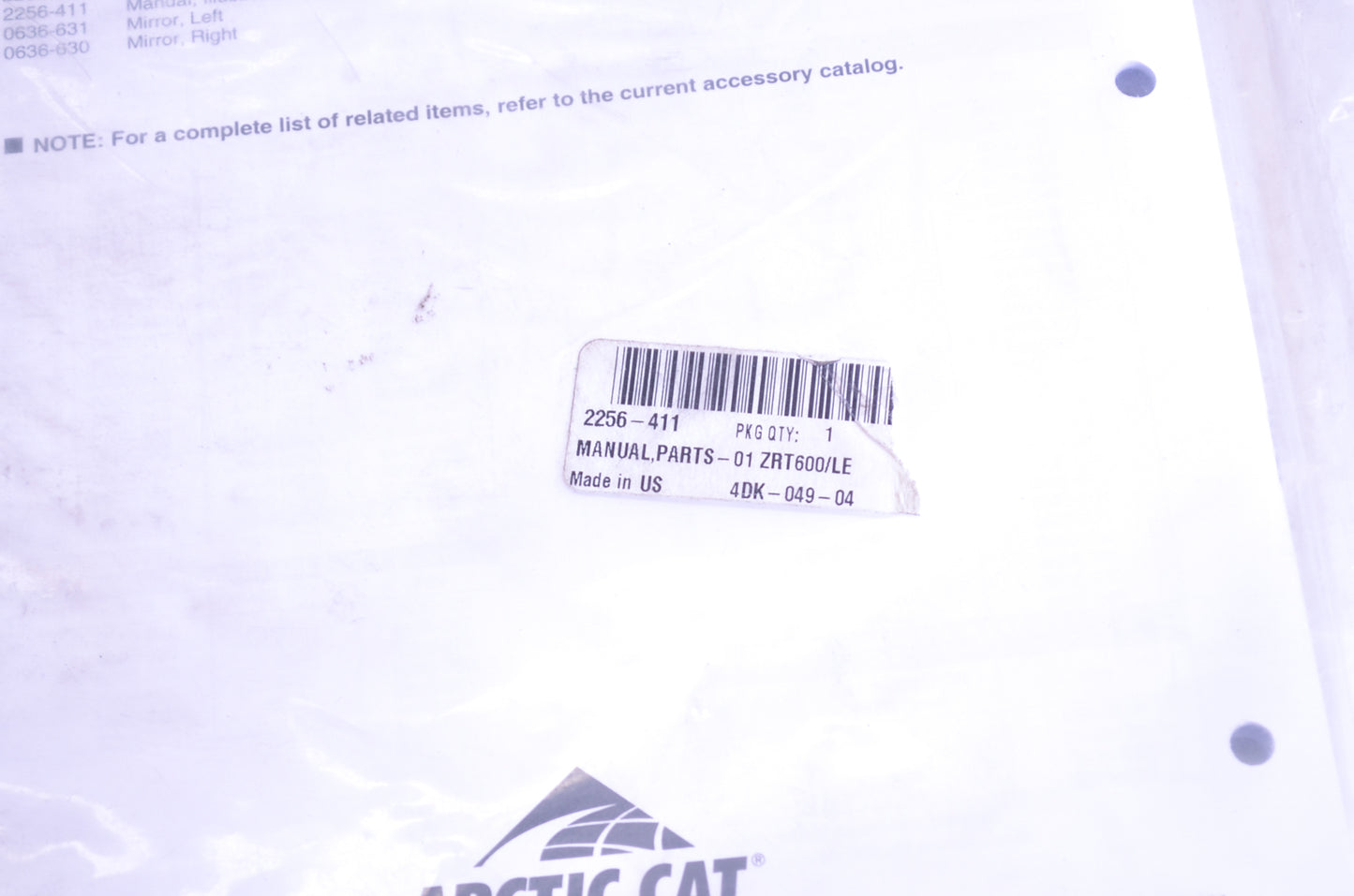 New OEM Arctic Cat 2256-411 2001 ZRT600 Operators Manual NOS
